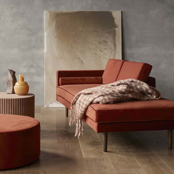 Broste Copenhagen Wind Caramel Cafe red left hand chaise lounge