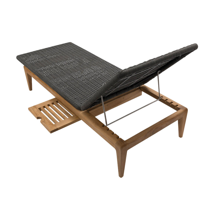 Back of Gustav teak sun lounger with rope weave