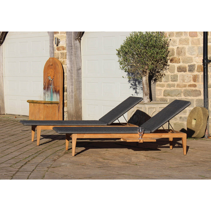 Set of two Gustav teak sun loungers with rope weave