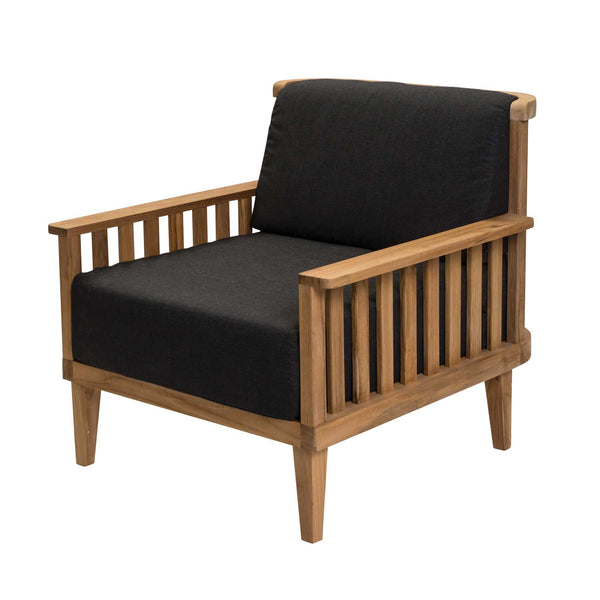 Paling outdoor teak lounge chair in charcoal fabric