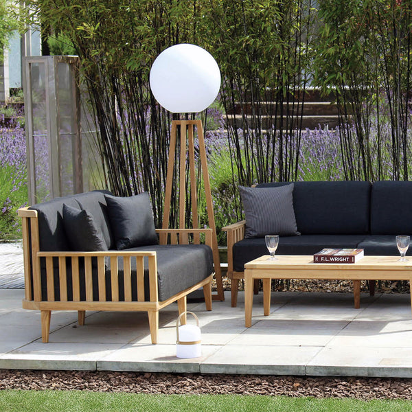 Paling Outdoor Teak 2 Seater Sofa and Playa outdoor floor lamp