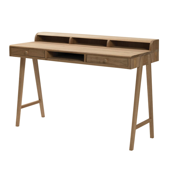 Pelican Scandi style wooden writing desk with two drawers
