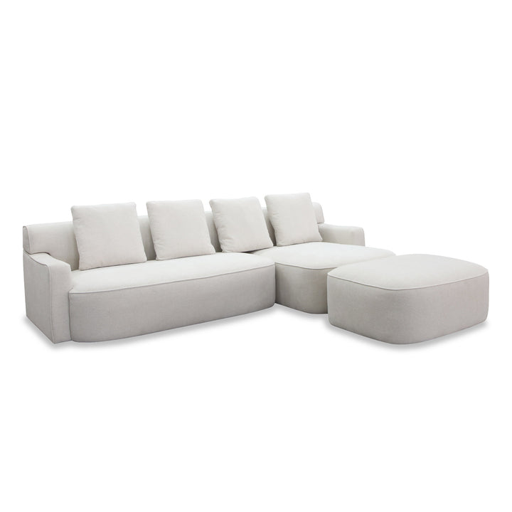 Avriio Volos Light Natural Beige Three Seater Chaise Lounge Sofa with Ottoman footstool
