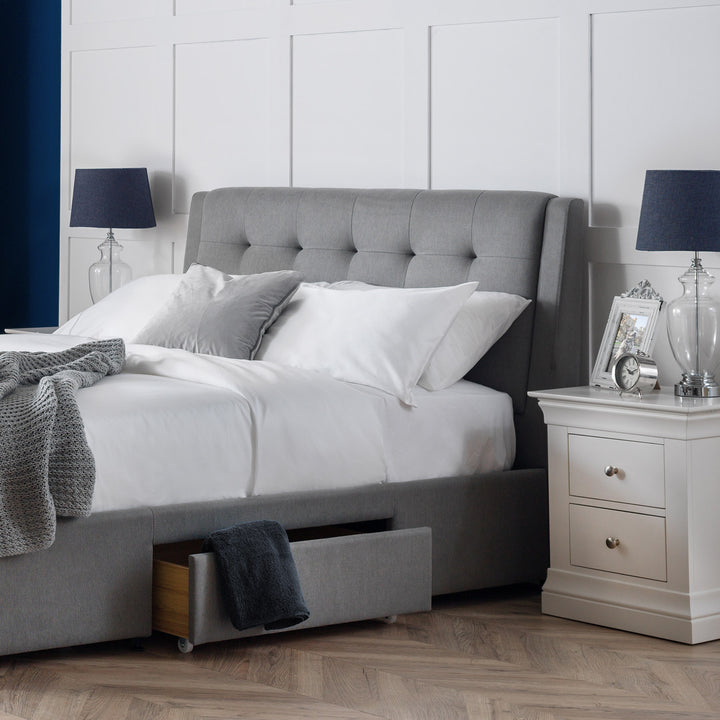 Fulham Grey Upholstered Fabric Bed with Storage Drawers