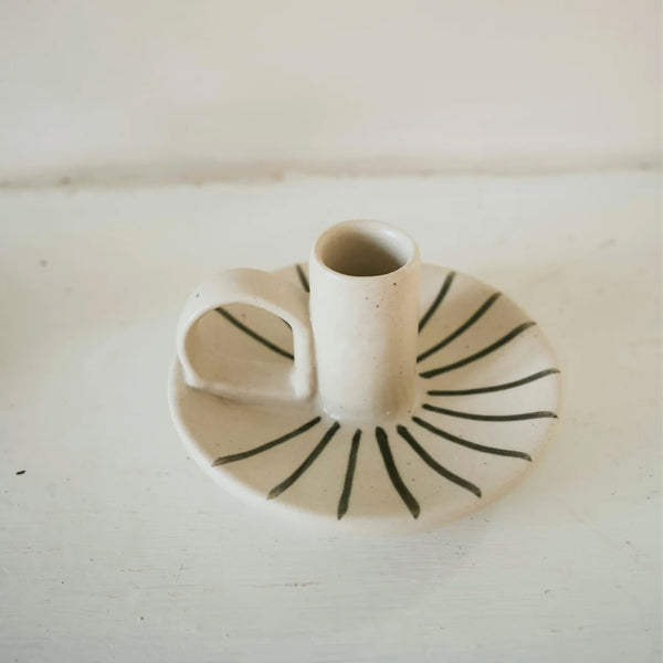 Stoneware Candle Holder Pebble Pinstripe
